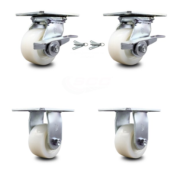 4 Inch Nylon Caster Brakes/Swivel Locks and 2 Rigid, 2PK